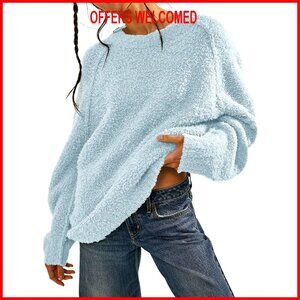 Oversized Fuzzy Knit Pullover Sweater Long Sleeve Crewneck Warm Fall Top